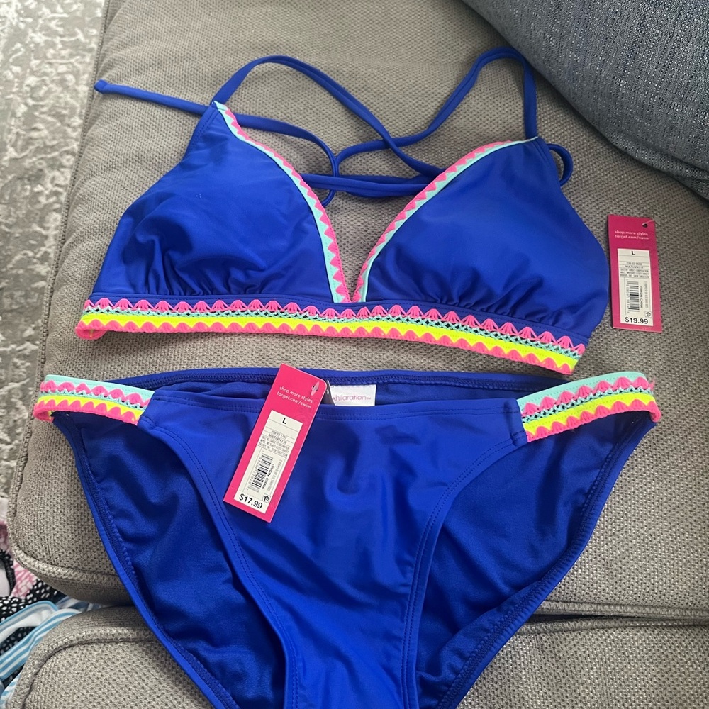 Xhilaration Blue and Pink Bikini with Sporty Chevron Trim
